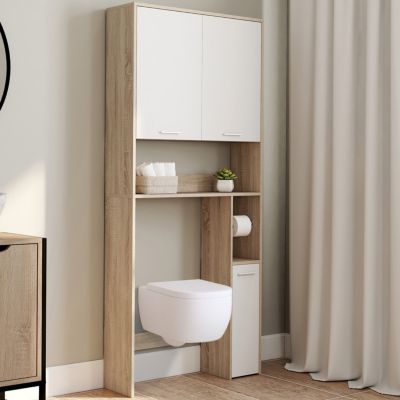 Meuble étagère dessus WC WALLIS bois façon hêtre et