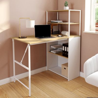 Bureau bibliothèque pliable RAY plateau rabattable bois façon hêtre et - vue 2