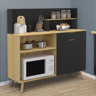 Buffet bas de cuisine 120 CM OLAF plan de travail H.83 cm 1 porte + 1 tiroir façon hêtre et - vue 2