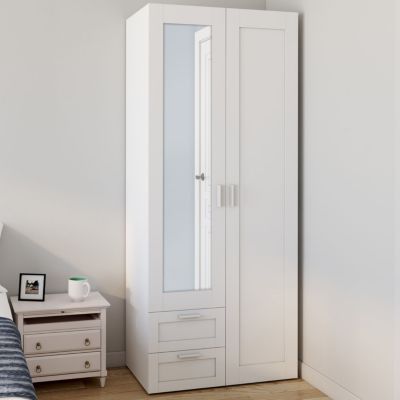 Armoire 2 portes VITO penderie 80 cm avec 2 tiroirs miroir et étagères - vue 7