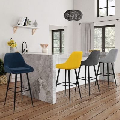 Lot de 4 tabourets de bar THALYA en velours mix color jaune avec demi accoudoirs - vue 2