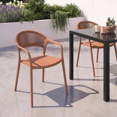 Lot de 4 chaises de jardin empilables ODELIA en polypropylène et cordage terracotta - vue 9