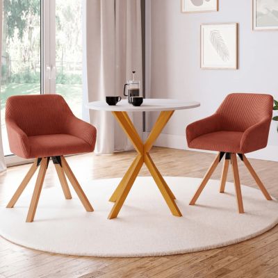 Lot de 2 chaises pivotantes de salle à manger fauteuils de table JANY en velours côtelé terracotta
