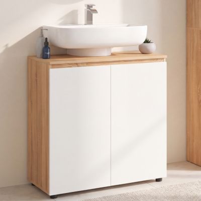 Meuble sous lavabo salle de bain TOMI façon hêtre et