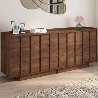 Buffet 200 cm ROSIE 4 portes et 3 tiroirs façon noyer design minimaliste - vue 8