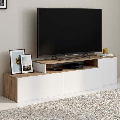 Meuble TV 140 180 cm modulable d'angle BASILE rotatif bois et - vue 8