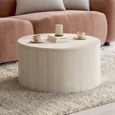 Table basse ronde NOVA 70 cm bois effet travertin - vue 6