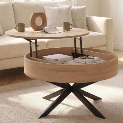 Table basse plateau relevable ronde ALIX 70 cm pied araignée bois et - vue 1
