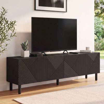 Meuble TV 180 cm HIMARA 2 portes lattes géométriques bois