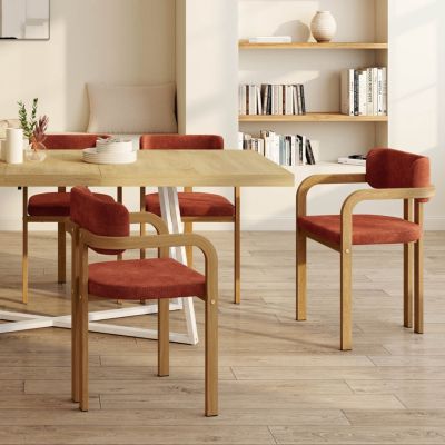 Lot de 4 chaises de salle à manger fauteuils de table ESMA en métal effet bois et tissu chenille terracotta avec accoudoirs - vue 9