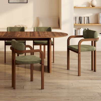 Lot de 4 chaises de salle à manger fauteuils de table ESMA en métal effet noyer et tissu chenille avec accoudoirs - vue 2