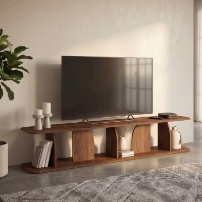 Meuble TV 180 cm japandi EDITH bois effet noyer