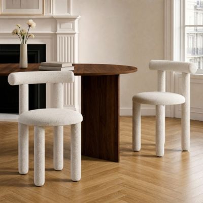 Lot de 2 chaises RIME tissu bouclette crème - vue 8