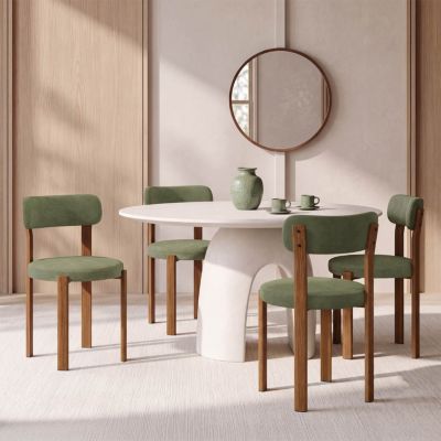 Lot de 4 chaises NELLA en tissu chenille pieds noyer pour salle à manger - vue 1