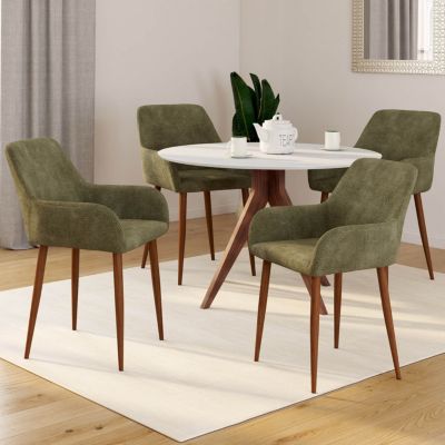 Lot de 4 chaises RORY en tissu chenille pieds noyer pour salle à manger - vue 2