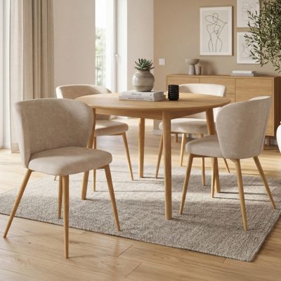 Lot de 4 chaises PAULIE en tissu chenille et pieds effet bois pour salle à manger