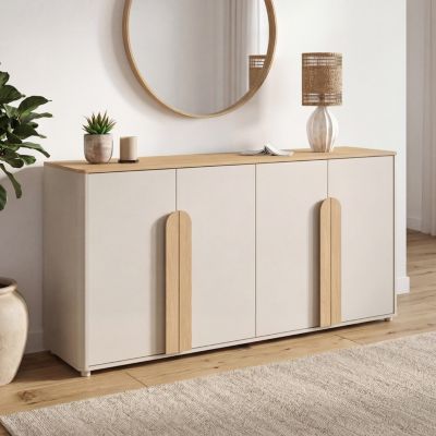 Buffet 160 cm TIRANA 4 portes avec grandes poignées et bois - vue 2
