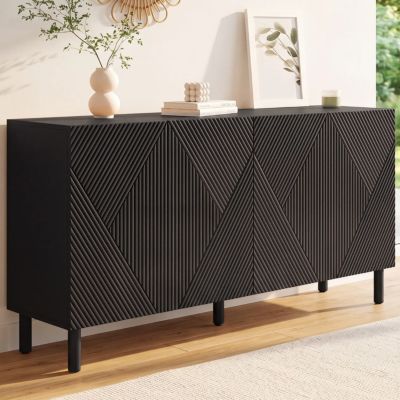 Buffet 160 cm HIMARA 4 portes lattes géométriques bois - vue 2