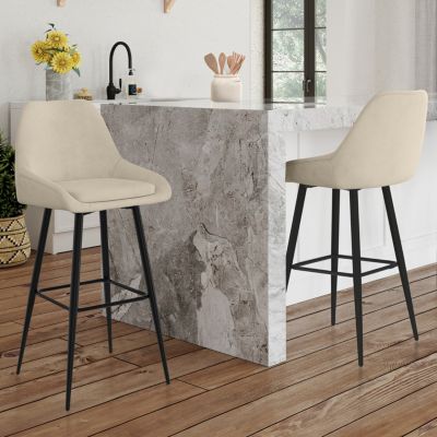Lot de 2 tabourets de bar THALYA en velours avec demi accoudoirs - vue 8