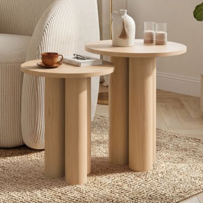 Lot de 2 tables d'appoint rondes table basse bouts de canapé tables de chevet ELOISE 3540 cm bois effet hêtre - vue 7
