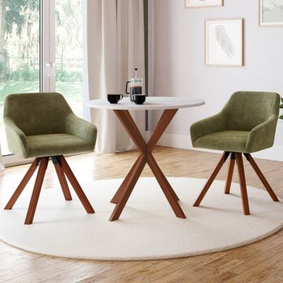 Lot de 2 chaises pivotantes de salle à manger fauteuils de table JANY en tissu chenille et pied noyer - vue 2