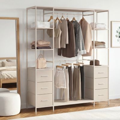 Dressing double penderie + double colonne . 140 cm UTAH avec 6 étagères et 6 bacs en tissu - vue 8