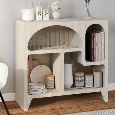 Buffet organique 80 cm ALESIA 4 niches meuble de rangement effet travertin - vue 8