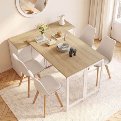 Buffet extensible 120 cm 2 portes coulissantes avec table à manger rotative et pliable JANGO 2 à 4 personnes et bois - vue 10