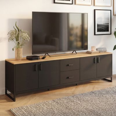 Meuble TV 180 cm WASHINGTON 4 portes et 2 tiroirs bois et - vue 2