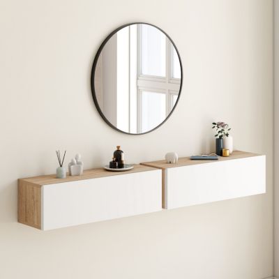Lot de 2 consoles suspendues étagères murales ELYOS 1 porte bois et - vue 2