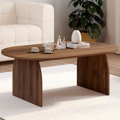 Table basse japandi ovale EDITH 110 cm bois effet noyer - vue 6