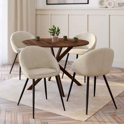 Lot de 4 chaises NAYA en velours crème pour salle à manger - vue 7