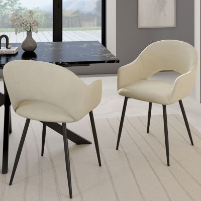 Lot de 2 chaises de salle à manger fauteuils de table CLARA en velours crème - vue 7