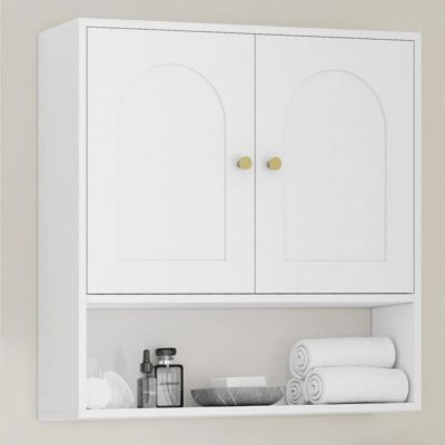 Meuble de rangement suspendu pour salle de bain ARSENE armoire murale 2 portes et étagère bois - vue 8