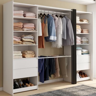 Dressing double MERYL 220 cm avec porte pantalons + étagères + tiroirs + rangements à chaussures et