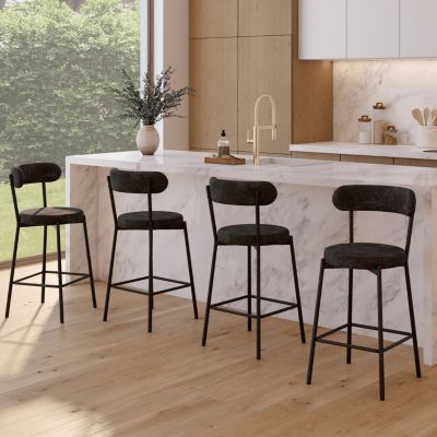 Lot de 4 tabourets de bar MIKI dossier incurvé en tissu chenille pieds en métal - vue 2