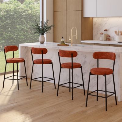 Lot de 4 tabourets de bar MIKI dossier incurvé en tissu chenille terracotta pieds en métal - vue 8