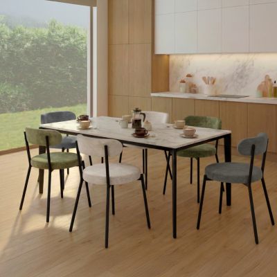 Lot de 6 chaises MIKI dossier incurvé en tissu chenille mix color x2 écru x2 x2 pieds en métal