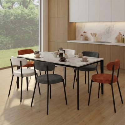 Lot de 6 chaises MIKI dossier incurvé en tissu chenille mix color terracotta x2 écru x2 x2 pieds en métal