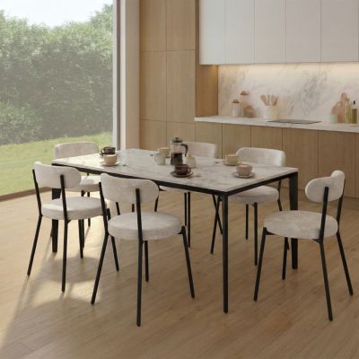 Lot de 6 chaises MIKI dossier incurvé en tissu chenille écru pieds en métal - vue 2