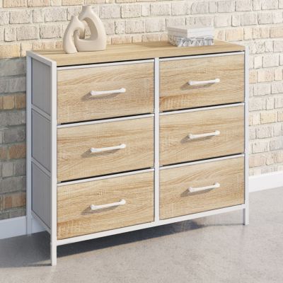 Commode 6 tiroirs en tissu UTAH 80 cm meuble de rangement design industriel bois et