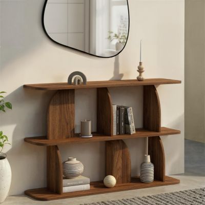 Etagère 2 niveaux japandi EDITH asymétrique effet noyer - vue 6