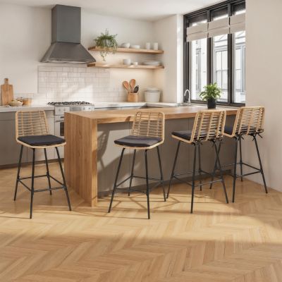 Lot de 4 tabourets de bar SUMMER effet rotin pied métal - vue 2