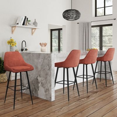 Lot de 4 tabourets de bar THALYA en velours terracotta avec demi accoudoirs - vue 7