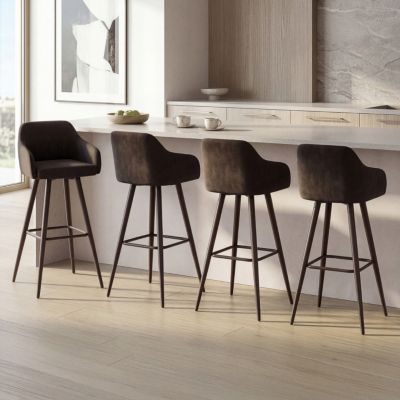 Lot de 4 tabourets de bar JANY pivotants avec accoudoirs en velours et pieds bois - vue 2