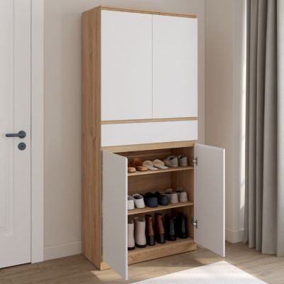 Armoire à chaussures 24 paires TOMI 4 portes 1 tiroir façon hêtre et - vue 2
