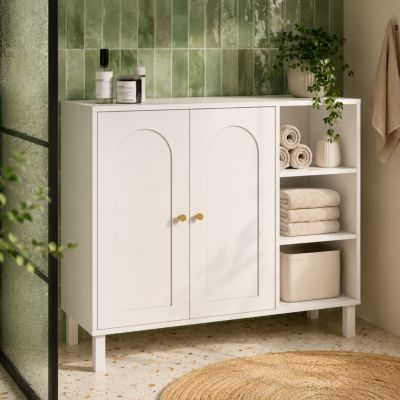 Meuble de salle de bain meuble de rangement salon entrée ARSENE 3 étagères avec placard bois - vue 8