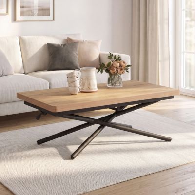 Table basse 2 en 1 relevable en table à manger rectangulaire ALIX 100 cm bois et - vue 10