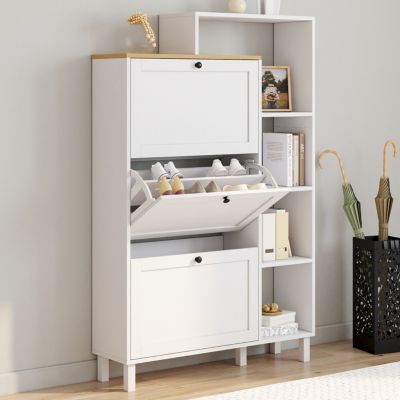 Meuble à chaussures 18 paires ACHILLE 3 portes et plateau bois avec étagère - vue 7