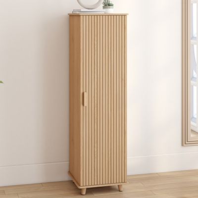 Armoire de rangement JULIETTE 1 porte 3 étagères effet lattes tasseau bois coloris chêne - vue 7